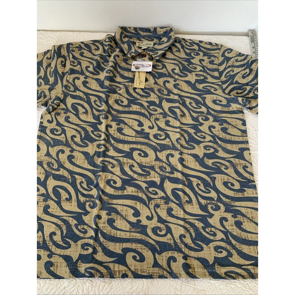 Crazy Shirt Hawaiian Polo Mens XL Currents‎ Wave 100% Cotton Short Sleeve Collar